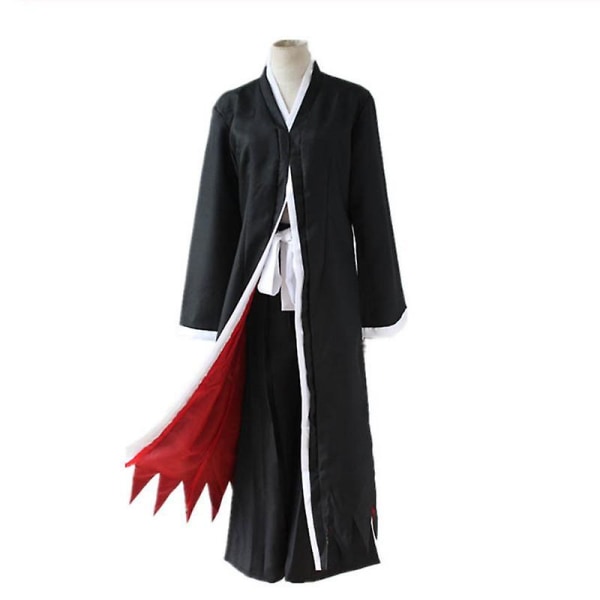 Anime Bleach Cosplay Kostymer Ichigo Kurosaki Hollow Mask Män Ichigo Peruk Svart Kappa Med Halm Sandaler Strumpor Toppar Och Byxor Set 3 MBleach