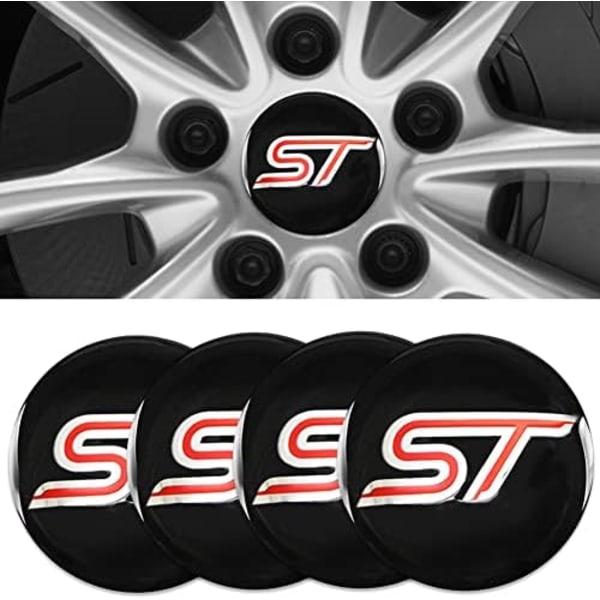 4st Hjul Center Caps Sticker för Ford ST, Svart Aluminium Hjul Center Hub Covers Sticker, 56mm/2.22&#39;&#39; for ST
