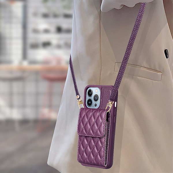 Bf22-stil för Iphone 13 Pro Kickstand Cover Pu Läderbelagd TPU-kortplatser Phone case Dark Purple