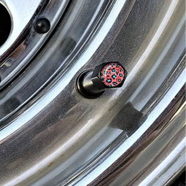 Metallkåpor för bilhjulsdäck, ventilstammar, Daisy Pattern, aluminium, bildäck, luftventilkåpor, Universal för bilar, SUV, lastbilar, cyklar, motorc Universal PinkLeopard