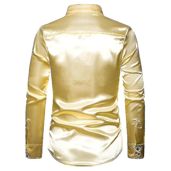 Herr paljetter Glitter Slim Fit Button-down skjortor Party Långärmad Klänning Skjorta Toppar Golden XL
