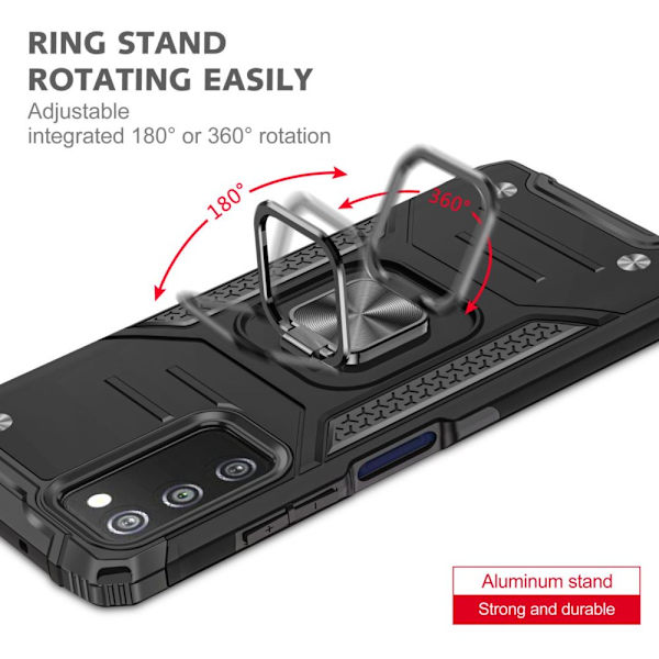 Xhy Samsung Galaxy A03S Case med magnetisk ringhållare Kickstand Militärklass helkropp Dubbellagers fallskydd Robust Hållbar lossnar black
