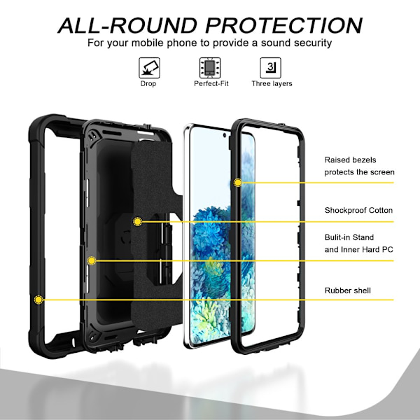 Case för Samsung A12 5G Case, Galaxy A12 Case, Allytech Slim Fit Rugged 3-lagers stötsäkert skydd Hybrid Kickstand Phone case Cover för black