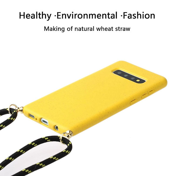 Wheat Straw Material + Tpu Case med snodd för Samsung Galaxy S10 Plus Yellow For Samsung Galaxy S10 Plus