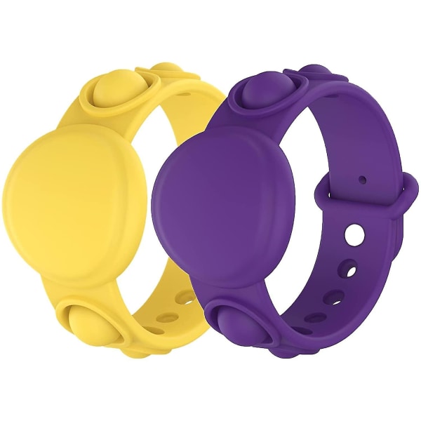 AirTag Armband Kids, Silikon Gps Armband För Barn Kompatibel med Apple AirTag Finder, Anti-dropping Strap Case Cover Watch Band For Chi Purple-Yellow 7.4 x 2.4 x 0.63 inches