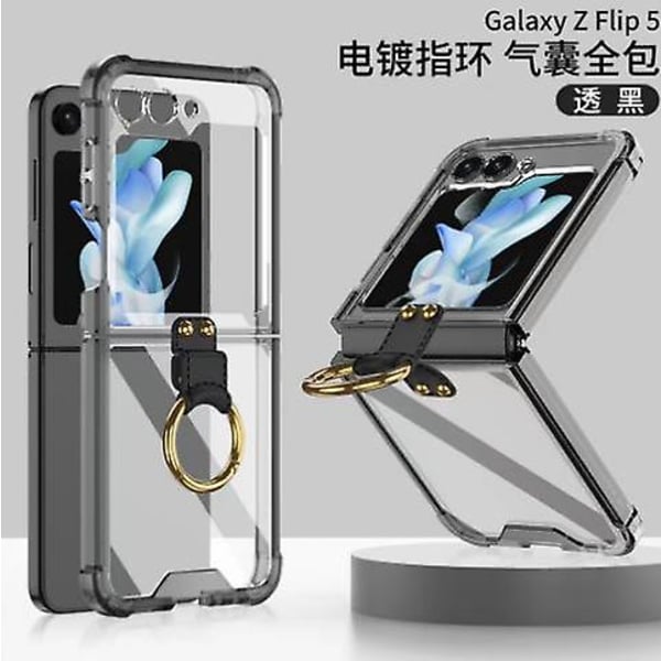 Klart smalt tunt stötsäkert case till Samsung Galaxy Z Flip 5 med ringhållare Translucent Black