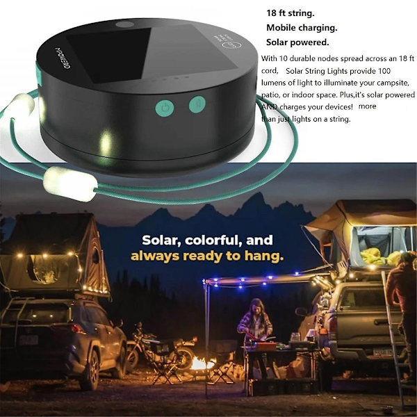 Utomhuscampinglampa Solar String Lights Led Campinglampa Telefonladdare Utomhusprylar Camping Eq Black none