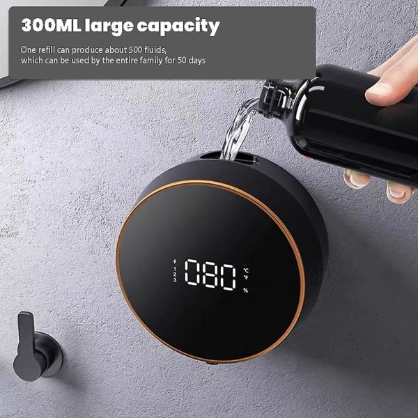 Automatisk skumtvåldispenser Väggmonterad digital displaytvålmaskin Infraröd rörelsesensor Tvålautomat Black