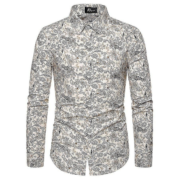 Långärmad passform för herrskjorta för print White 4XL