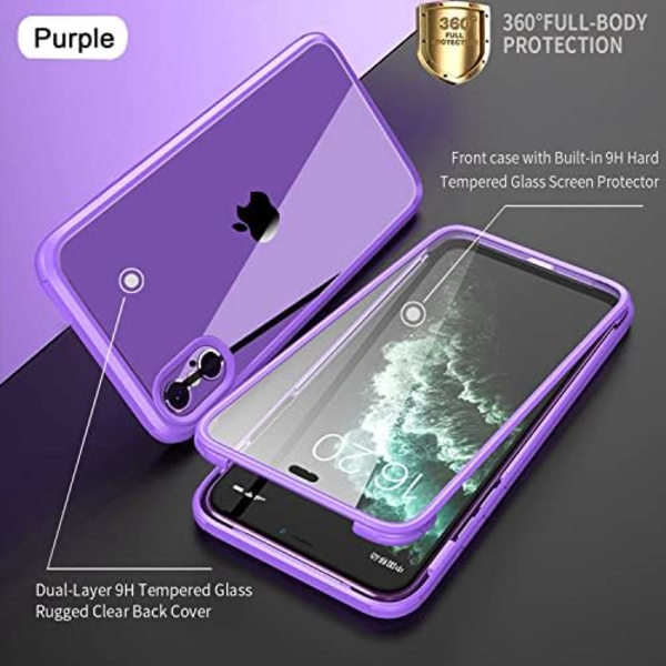 UBUNU iPhone Xs Max- case med skärmskydd [Inbyggt 9H hårt härdat glas], för Magsafe 360 ​​helkroppsskydd, genomskinligt skyddande iPh Purple