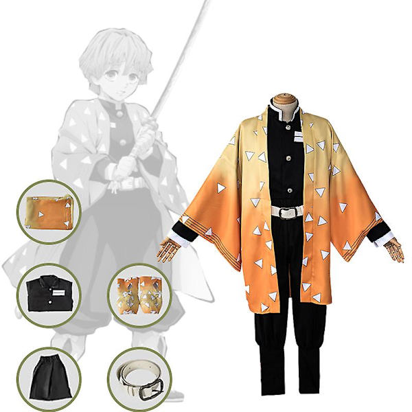 Anime Expo Tecknad karaktär Cosplay Kostym Demon Slayer Kochou Shinobu Kimetsu No Yaiba Tanjirou Nezuko Cosplay Kimono Wig V kids 120cm Agatsuma Zenitsu 1