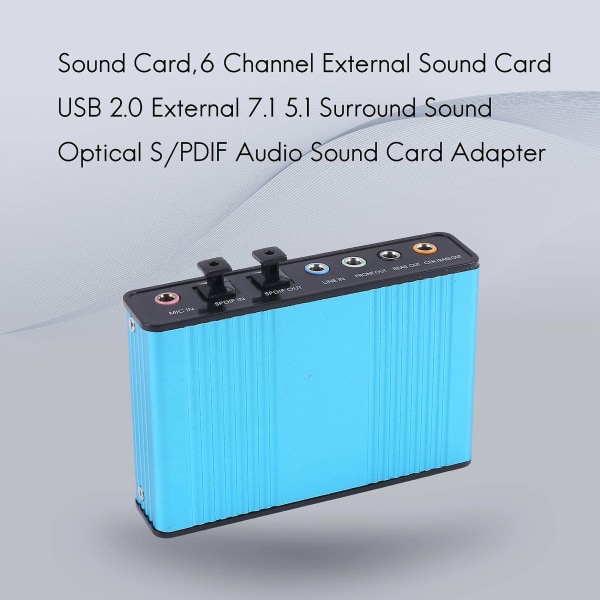 Ljudkort, 6-kanals externt ljudkort USB 2.0 Externt 7.1 5.1 Surround Sound Optisk S/pdif Audio Ljudkort Adapter Blue none