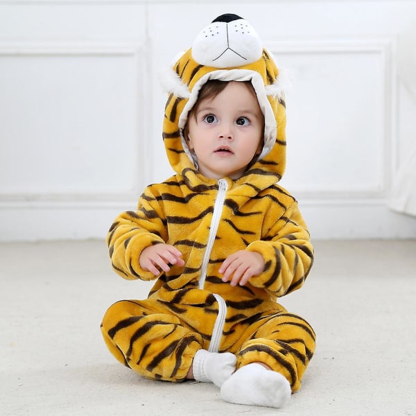 Unisex baby Vinter Höst Flanell Cosplay Jumpsuit med huva Tiger 80cm