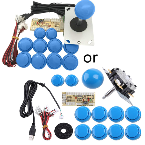 Zero Delay Arcade Diy Kit USB Encoder till PC Arcade Sanwa Joystick Tryckknappar Blue