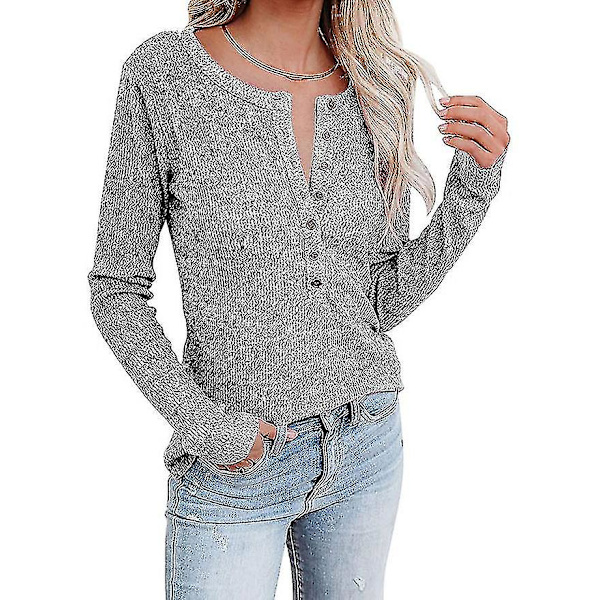 Kvinnors höst-/vintermode V-ringad print Långärmad Casual Lös T-shirt Plus Size Grey 3XL