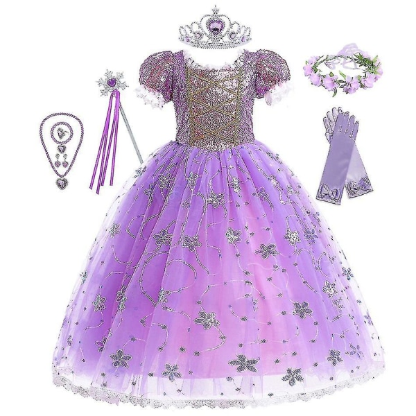 Princess Rapunzel Klänning För tjejer Eleganta lila klänningar Fancy karnevalsdräkt Barnbal Aftonklänningar Halloween Rollspel Klänningar 5-6Y Tag-130 Rapunzel Sets 06