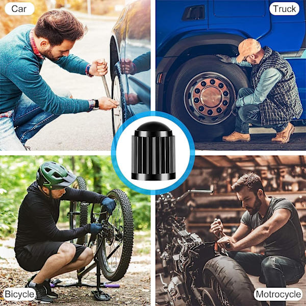 HZJD däckventilkåpor, svarta, med O-gummiring, universal stamkåpor för stadsjeepar, bilar, cyklar, motorcyklar, lastbilar | Kraftig, lufttät tätning