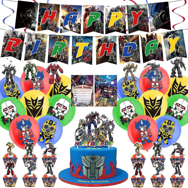 Transformers tema Födelsedagsfest dekorationer transformatorer Dragflikar Tårta Insatser Ballonger Spiralberlocker Set C