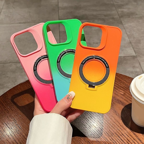 Gradient Color Magsafe- case kompatibelt med Iphone 15 Pro Max, mjukt Tpu- cover med magnetiskt osynligt stativ Pink-Rose Red For iPhone 15 Pro Max