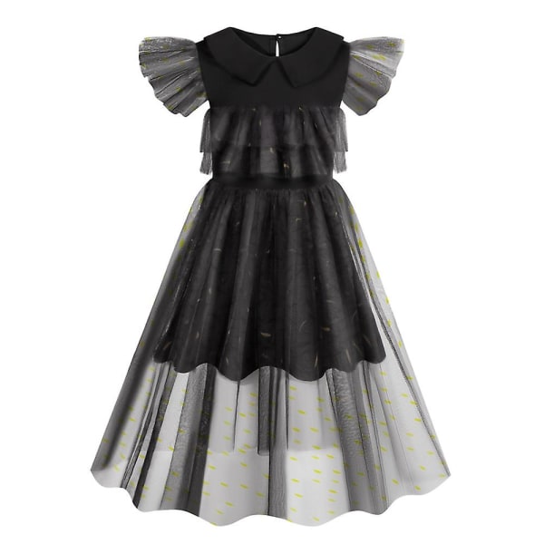 Onsdagar Addams Cosplay Ruffle Vintage Tyllklänning Flickor Barn Fancy Dress Up Festdräkt 5-6 Years
