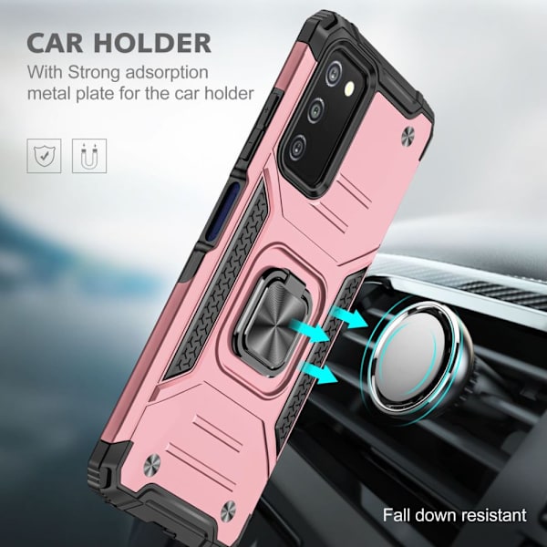 Xhy Samsung Galaxy A03S Case med magnetisk ringhållare Kickstand Militärklass helkropp Dubbellagers fallskydd Robust Hållbar lossnar rosegold