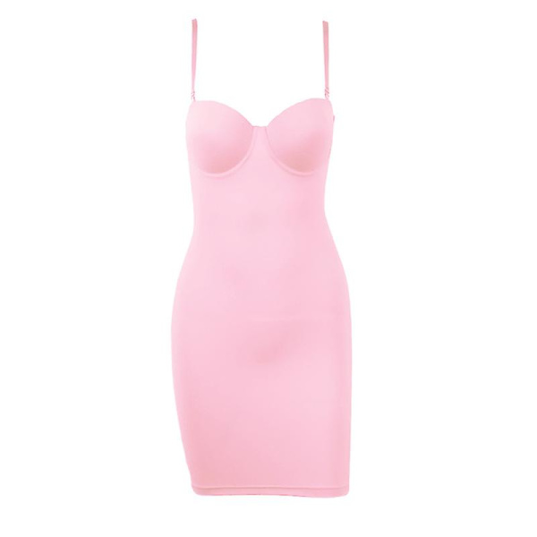 Kvinnor Stretch Rak Klänning Med Bygelkopp Enkla Sexiga Klänningar Spaghetti Armband Tube Bodycon Ett stycke Pencil Underdress Rosa XL