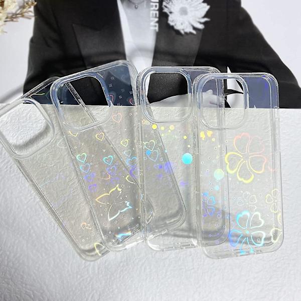 Kompatibel med Iphone 13 Pro Max Case, Klar Laser Glitter Bling Circular Mjuk & Flexibel TPU Och Hård Pc Stötsäker Case För Kvinnor Flickor C Butterfly  Clear