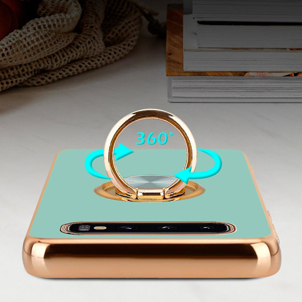 Samsung Galaxy S10 PLUS Hülle Handy Cover TPU- case - med kameraskydd och ring Glossy Turquoise - Gold Galaxy S10 PLUS