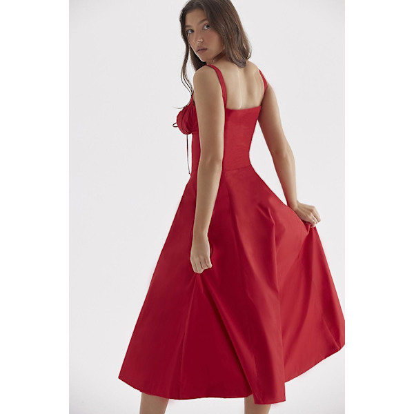 Blommönstrat print ärmlöst rynkad byst delat lår Boho midiklänning Carmen print bustier solklänning Red Slip Dress Asia S   EU XS