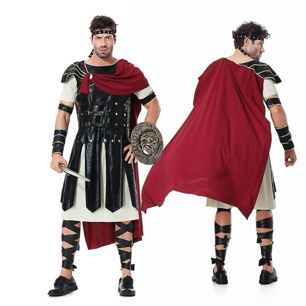 Spartan Warrior set Roman Gladiator Cosplay Halloween Carnival kostym för vuxet barn Adult with knife shield L