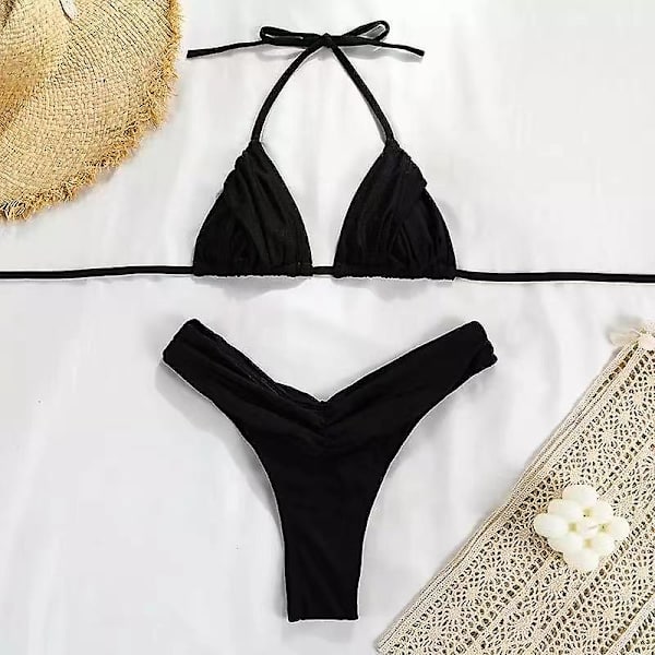 Sexiga Micro Bikinis 2023 Dam Grimma Brasiliansk Bikini Set Kvinna Plisserad Baddräkt Ny Triangel Badkläder Strandkläder Baddräkt C L Black
