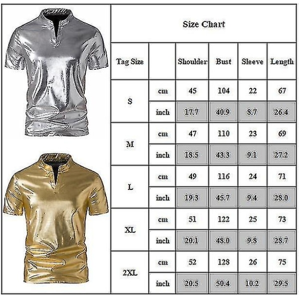 Herr V-ringad Sparkle Kortärmade Glänsande Pikétröjor 70-tal 80-tal Disco Party Casual T-shirts T-tröjor Blue XL