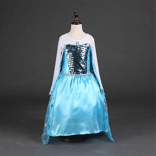 Barn Flickor Frozen Elsa Paljetter Satin Fancy Dress Gradient Sleeve Tyll Dress 5-6 Years