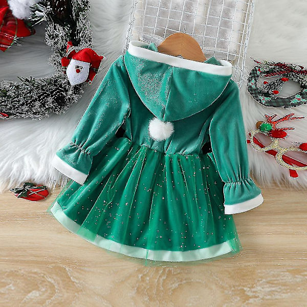 Jul Fru Jultomten Kostym Baby Barn Flickor Julfest Finklänning Cosplay Klänningar 1-6 år 1-2 Years Green