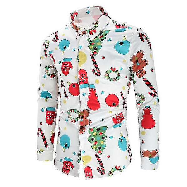 Långärmad rolig julskjorta för män White XL