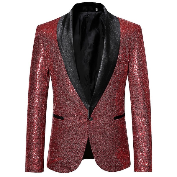 Herrmode paljett Casual Blazer Wediing Celebration kostymjacka Wine Red 2XL