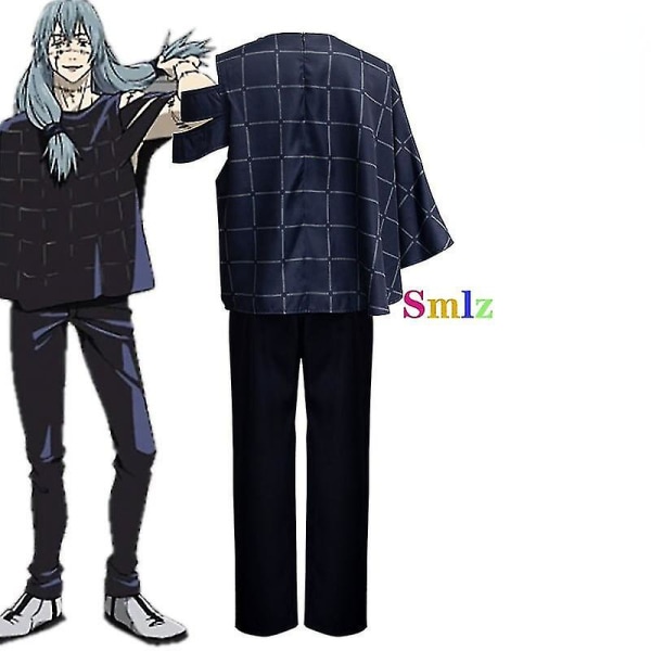 Mahito Cosplay Anime Jujutsu Kaisen Costume Mörkblå kortärmad skjorta Byxor Uniform Carnival Halloween Party Outfit XXL set and wig