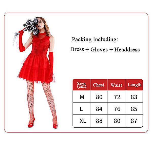 Halloween Blodig Mary Vampyr Röd Brudklänning Kostym Horror Döda Zombie Rollspel Partyföreställning Set M
