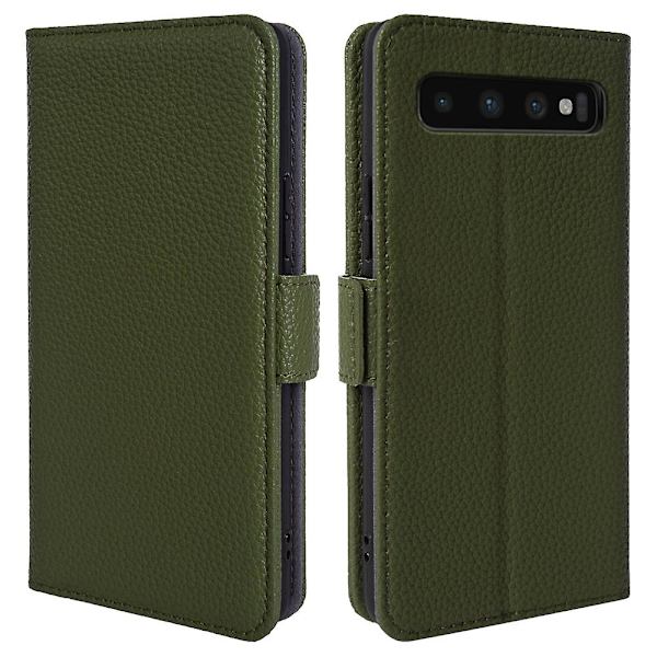 För Samsung Galaxy S10 Plus anti-scratch Litchi Texture Äkta kohud Läder+tpu Telefon Case Green