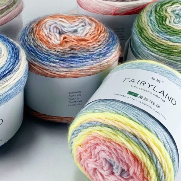 Rainbow Woolen Yarn Cake Garn - on stock 1156