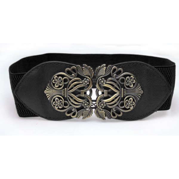 Damblomma brett bälte för klänning Stretch midjebälte Midjeband - on stock Black