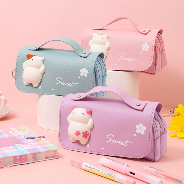 e Cat Case Stor pennlåda Pennväska Dubbellager Kawaii St - high quality A