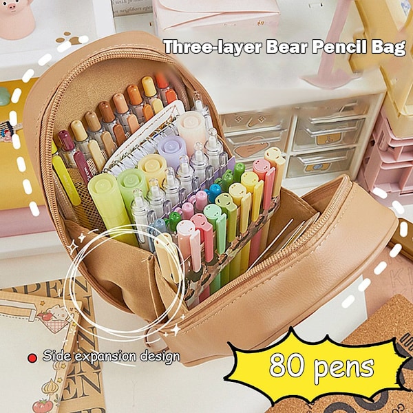 Tre-lagers Bear Pencil Bag Pencil Paper Box C - on stock C