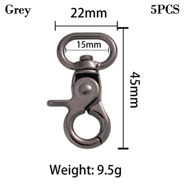 5 st Löstagbara Snap Hook Trigger Clips GRÅ 15MM - stock Grey 15mm