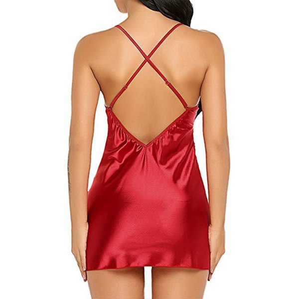 Naisten Silkki Sexy Alusvaatteet Back Cross Slip idi Dress Yöasut - korkea laatu Red M