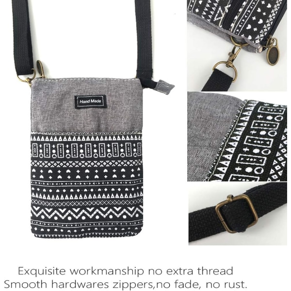 Tilava matkapuhelinlaukku Wallet Canvas Pienet Crossbody laukut - laadukkaita P-black and Gray