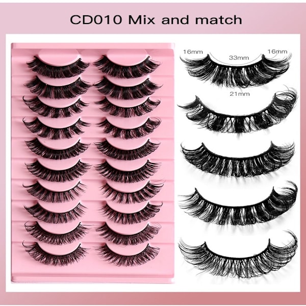 10 Pairs Lashes DD Curl Russian Volume Mink Hair Falske øyevipper - high quality