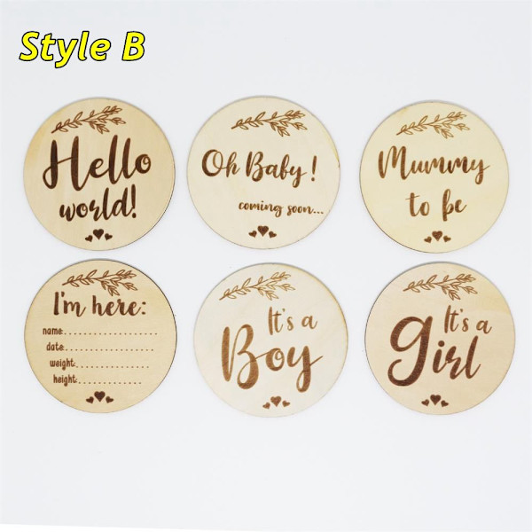6PCs/Box Wooden Baby Milestone Cards Månatliga födelsekort - on stock Style B