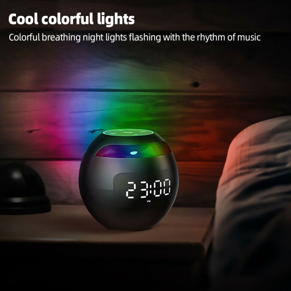 Ball Music Högtalare LED Display Väckarklocka Musikspelare Klocka - spot sales Black