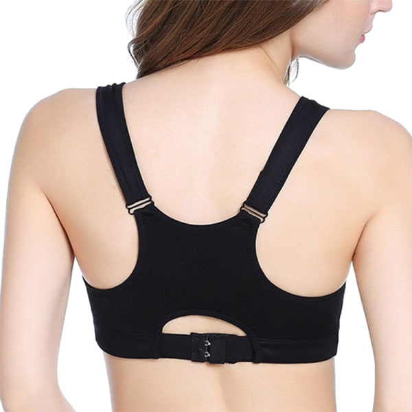 Dam Front Dragkedja Sport BH Underkläder Stötsäker Fitness Väst - high quality black L
